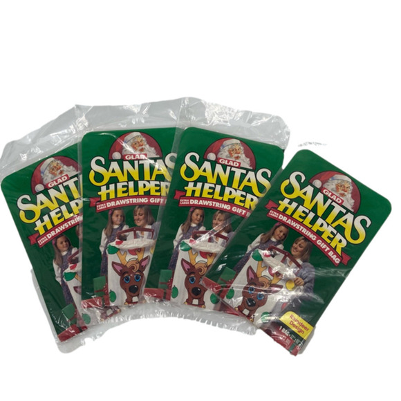 VINTAGE Lot of 4 Glad Santa's Helper XL Drawstring Gift Bag Reindeer 32" x 40" - Picture 1 of 9